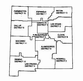 Map of New Mexico with districts indicated