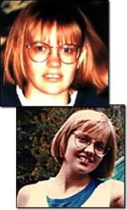 Two photos of a woman with short blonde hair and glasses