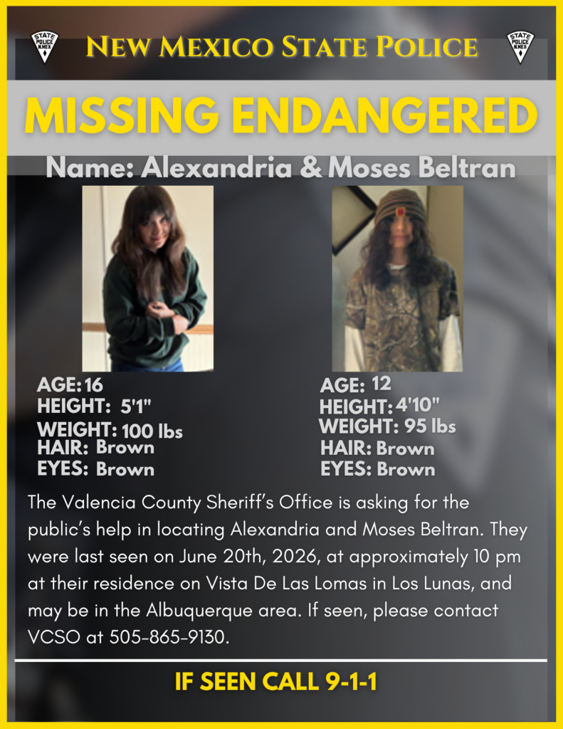 Missing Endangered Alert-Valencia County Sheriff’s Office (Alexandria & Moses Beltran)