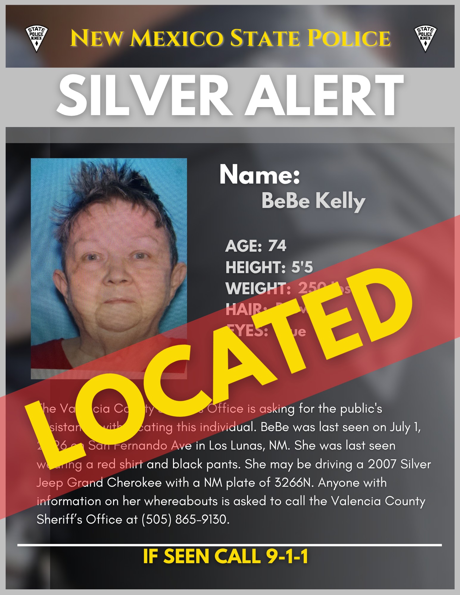 Update: Cancel Silver Alert- Valencia County Sheriff’s Office