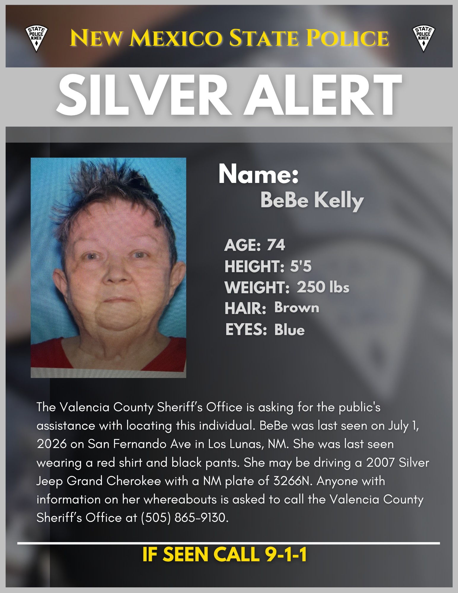 Silver Alert- Valencia County Sheriff’s Office